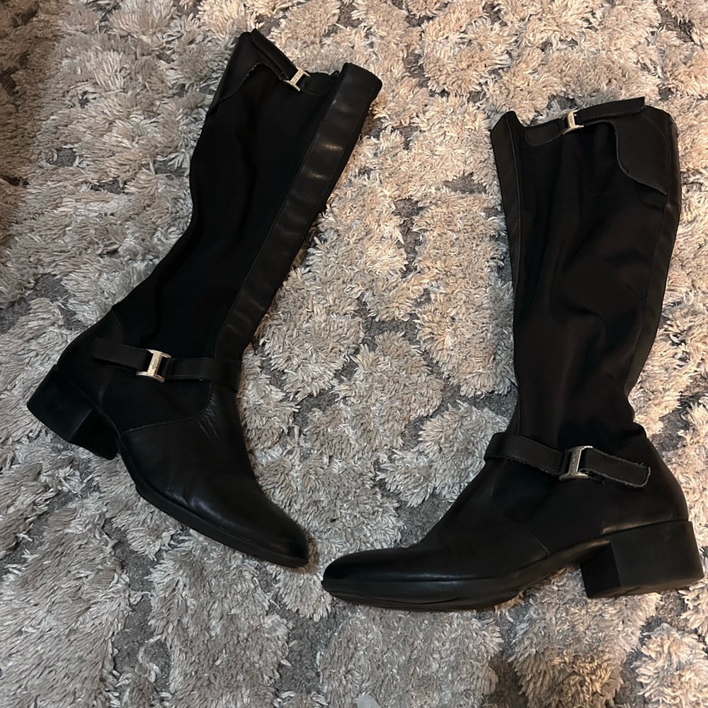 Etienne Aigner Whitney Leather Riding Boots Tall Black Heel  Womens 9.5 Mob Wife